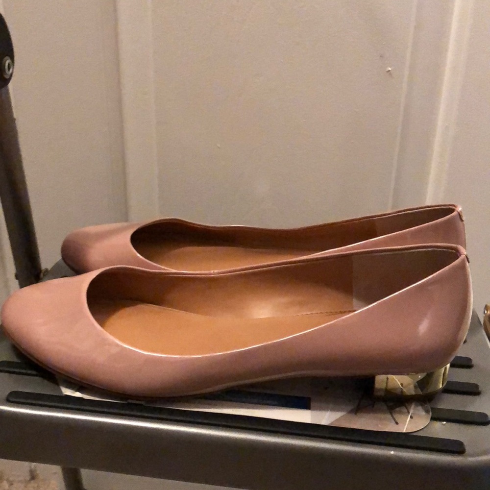 Jcrew plush colored leather flats with gold heel